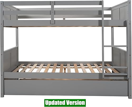 Miniatura 8 de Litera convertible de madera maciza más fuerte y segura de tamaño matrimonial sobre matrimonial con nido, base de litera gruesa más estable, litera