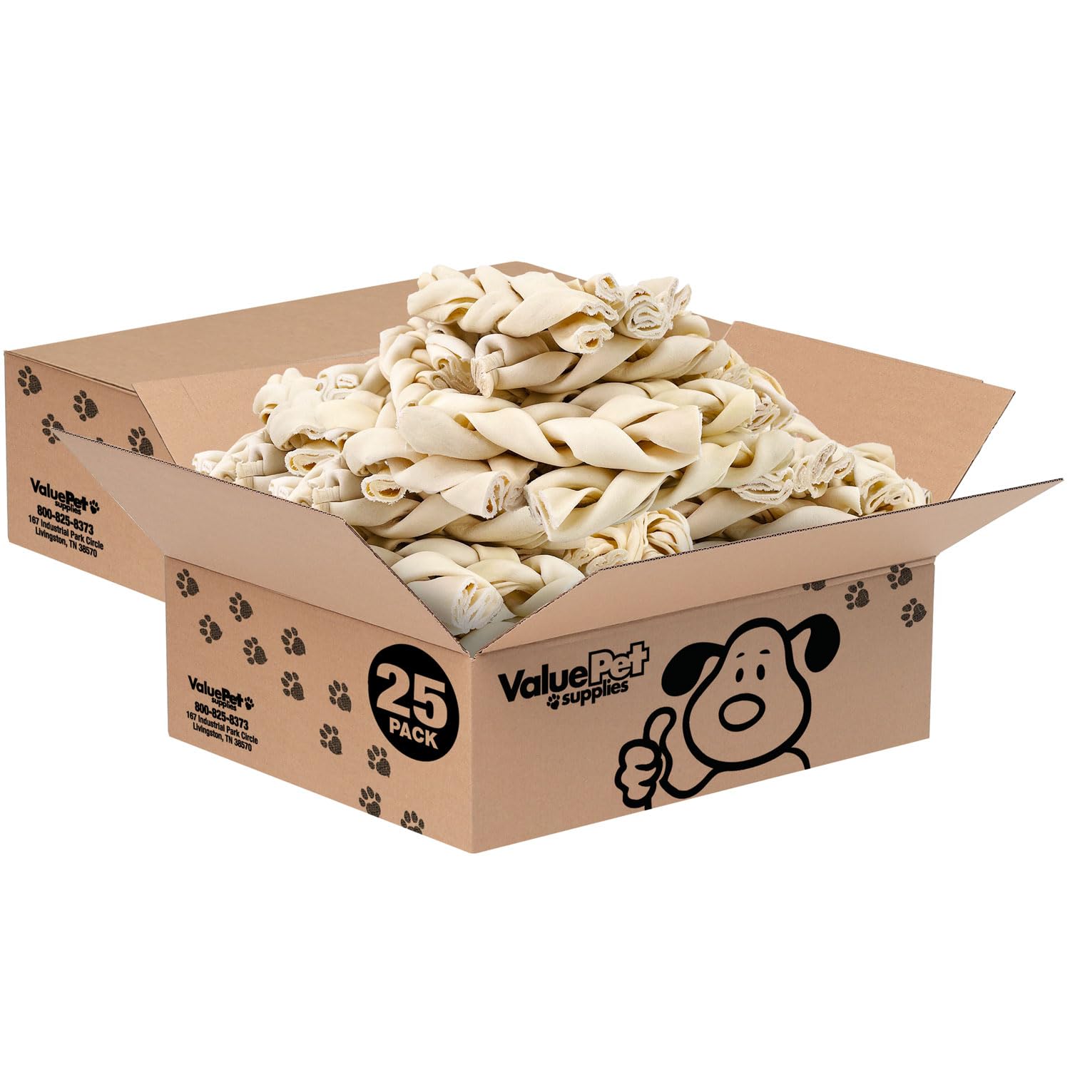 ValueBull USA Beef Rawhide Triple Braided Sticks, Premium Thick Cut, 6 Inch, 50 Count Bulk Pack - Natural & Safe, USA Beef Hide, Long Lasting,