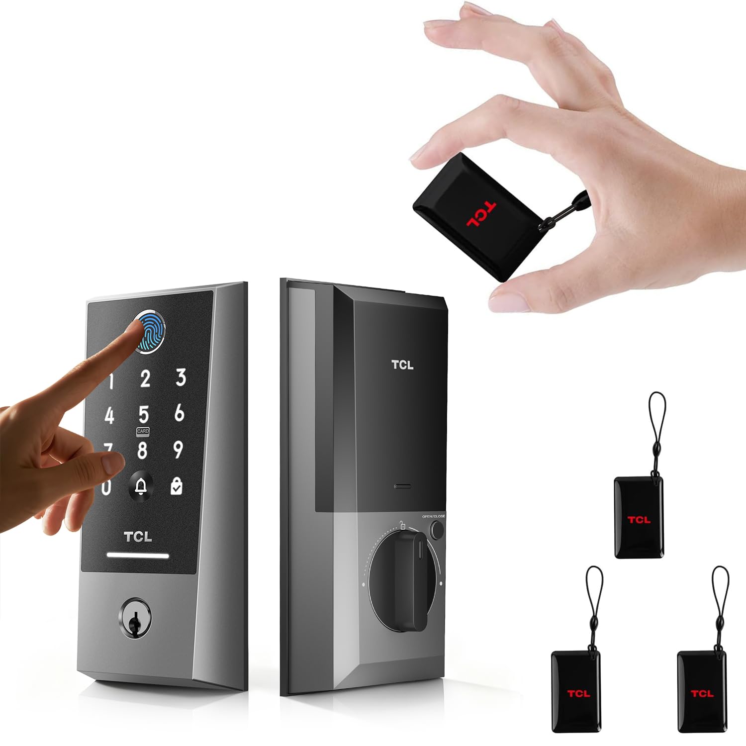 TCL D2 Plus Smart Lock with TCL FOBs, Fingerprint Door Lock with Keyless Entry Security Electronic Deadbolt Lock for Front Door, Built-in Doorbell, Compatible with Alexa