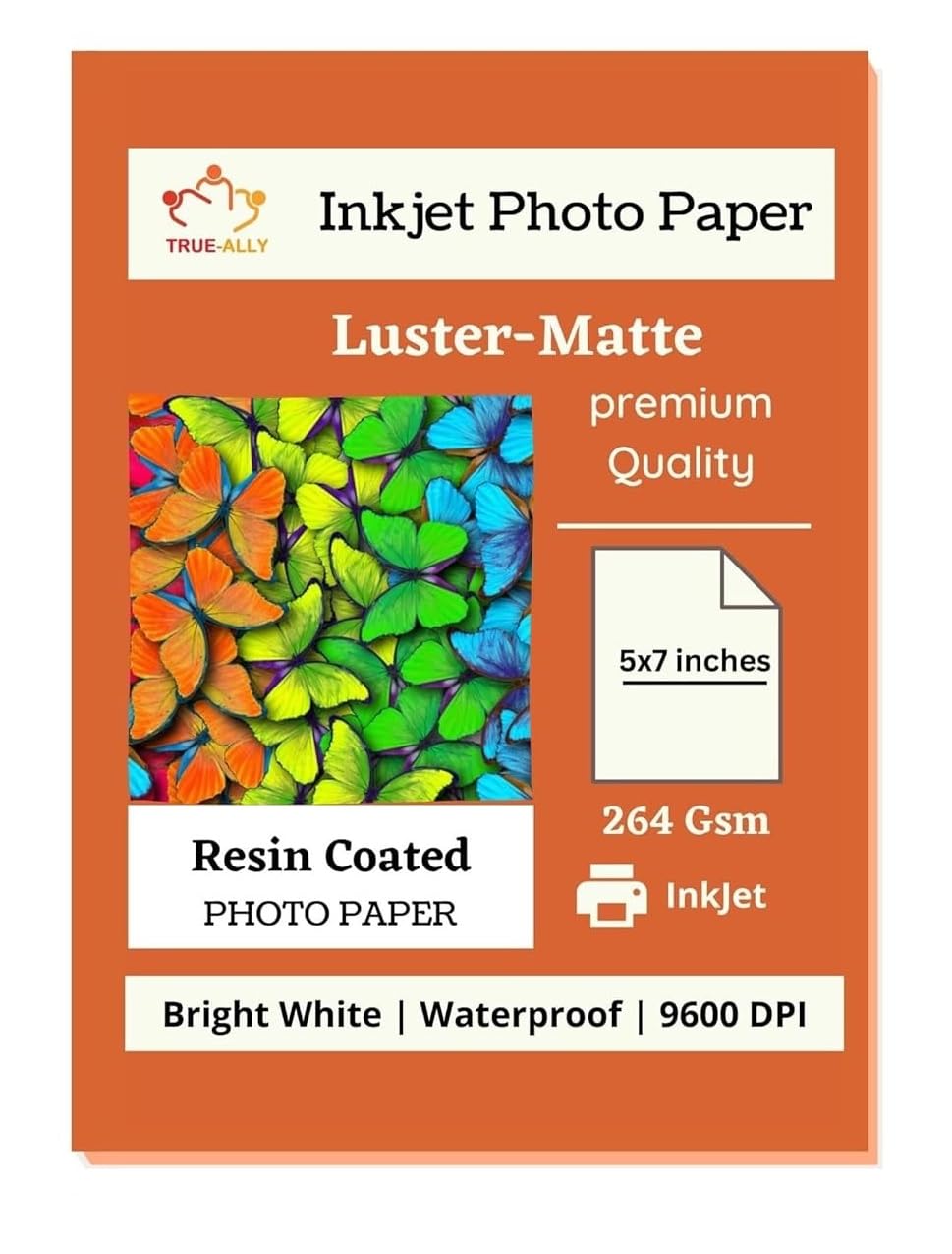 True-Ally Carta fotografica premium, 12,7 x 17,8 cm, 260 g/m², rivestita in resina, impermeabile, ad asciugatura rapida, lucida, opaca, per stampanti a getto d'inchiostro, 100 fogli