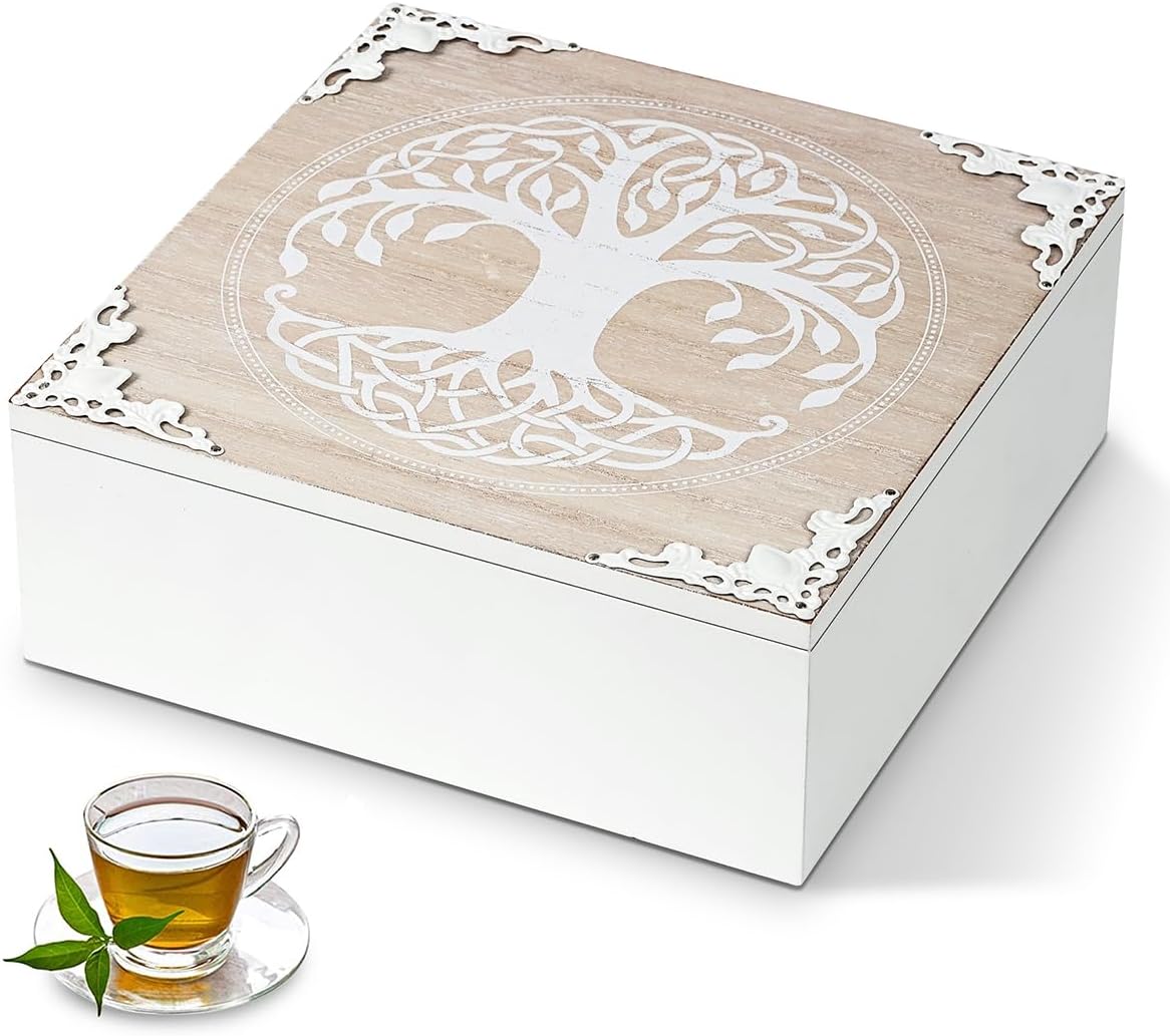 handrong Tea box,Wood Organizer and Storage,Decorative Tea Box Organizer, Tea Organizer for Tea Bags,Tea Bag Holder Organizer for Countertop Kitchen Cabinet Pantry