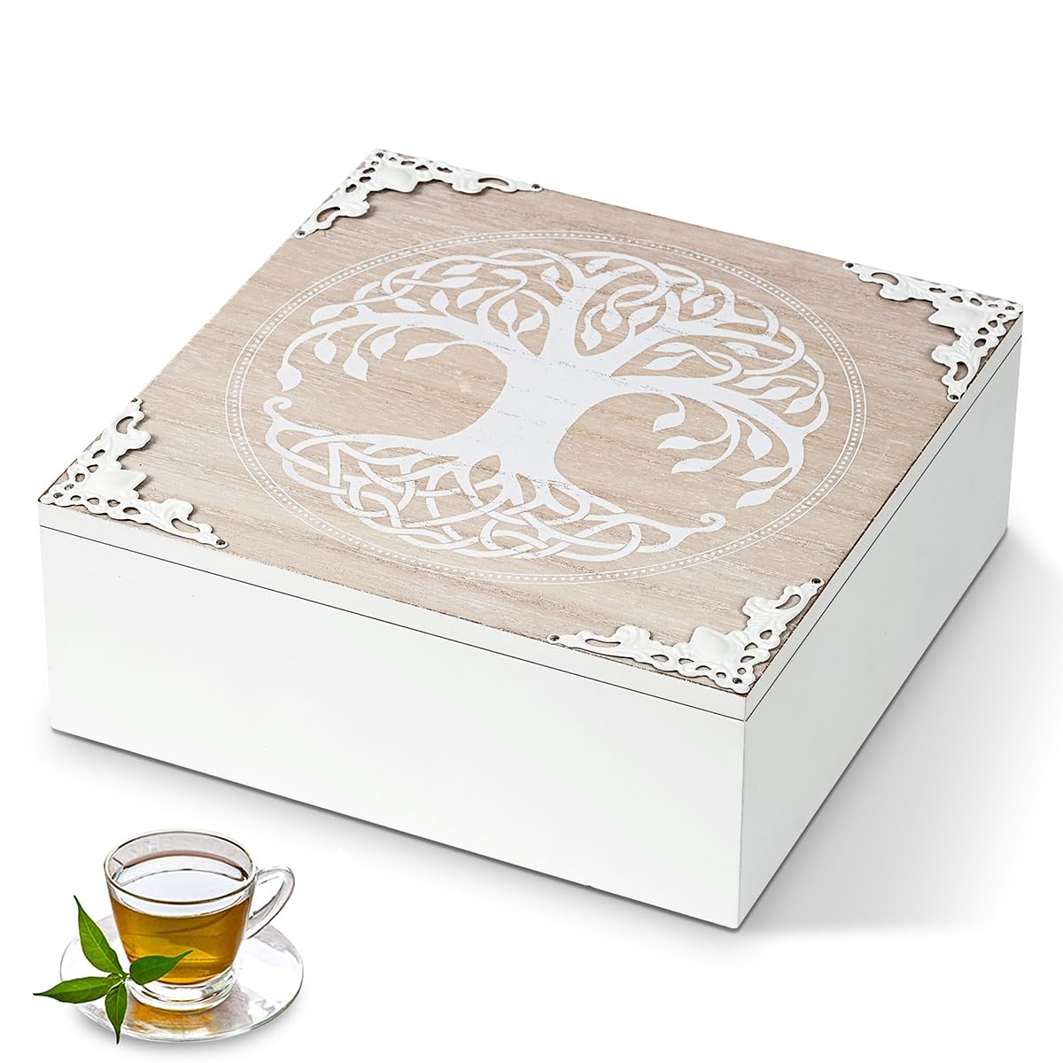 handrong Tea box,Wood Organizer and Storage,Decorative Tea Box Organizer, Tea Organizer for Tea Bags,Tea Bag Holder Organizer for Countertop Kitchen Cabinet Pantry