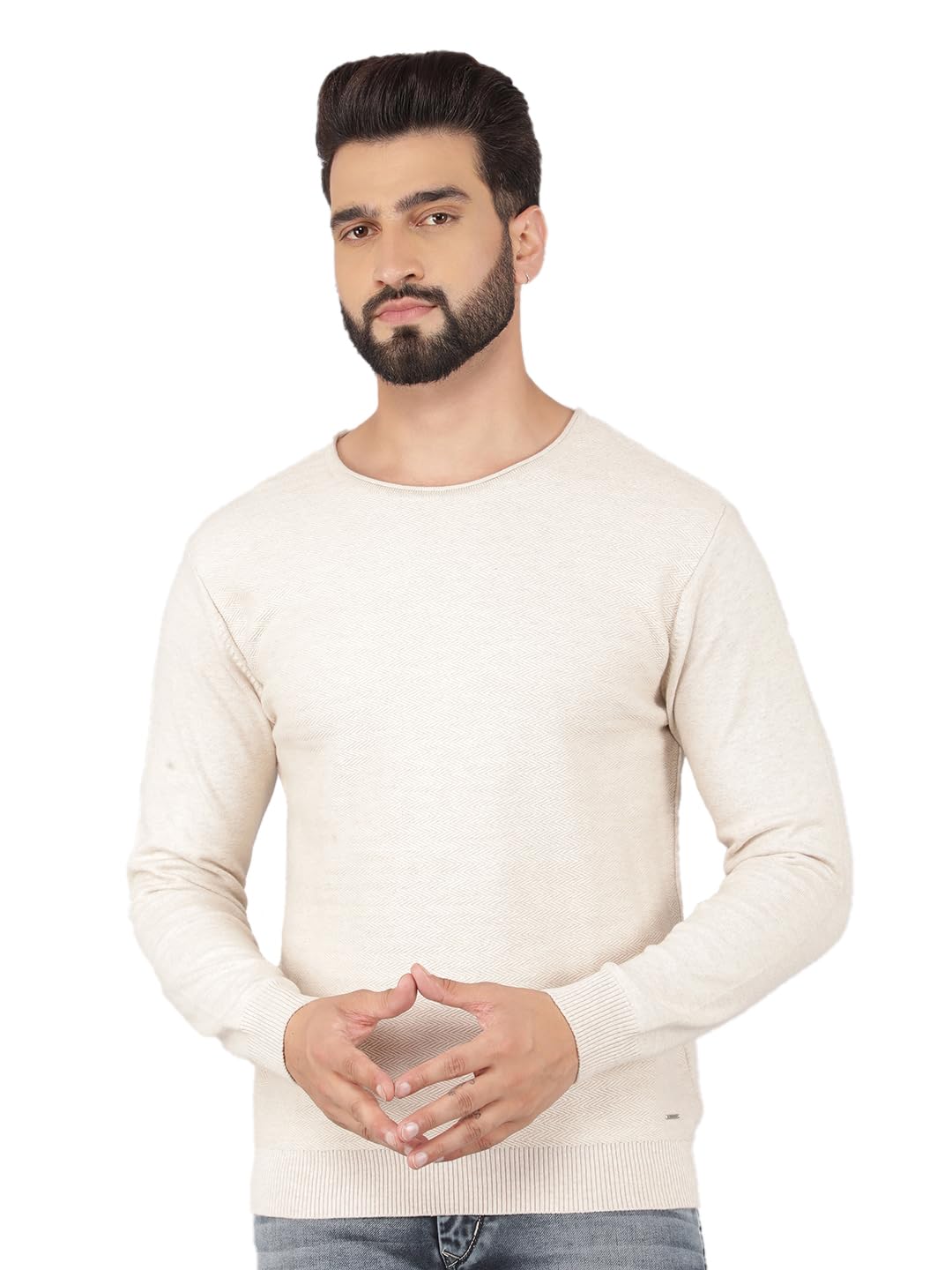 crimsoune club Men's Beige Jacquard Sweater-picture-30