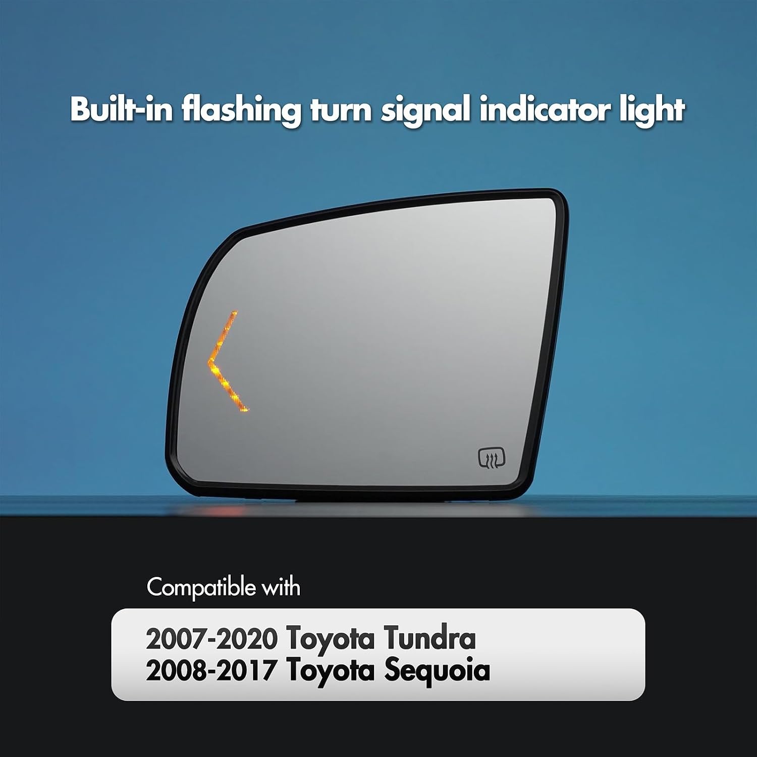SNEMEEY Compatible with Toyota Tundra Driver Side Mirror Glass 2007-2020, Toyota Sequoia Mirror 2008-2017, Left Replacement Tow Mirrors with Power Heated, turn signal, 4-Pin Plug, w/o Blind Spot