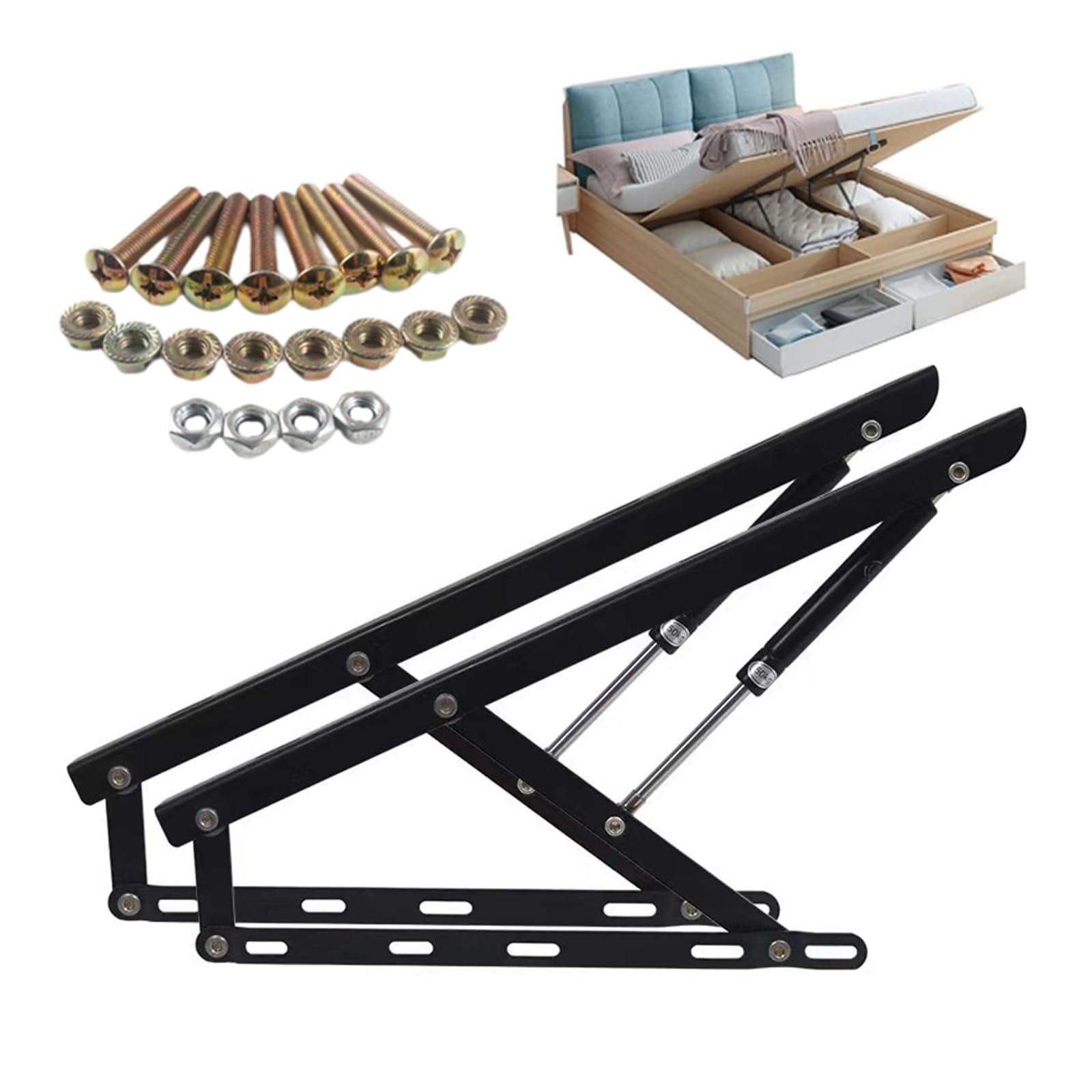 DFGHNBVC Hydraulic Bed Lifting Mechanism, Pneumatic Lift Supports For Smooth Opening And Closing, Ideal For Storage Boxes, Tatami, Sofas, And Beds,Black-900Mm