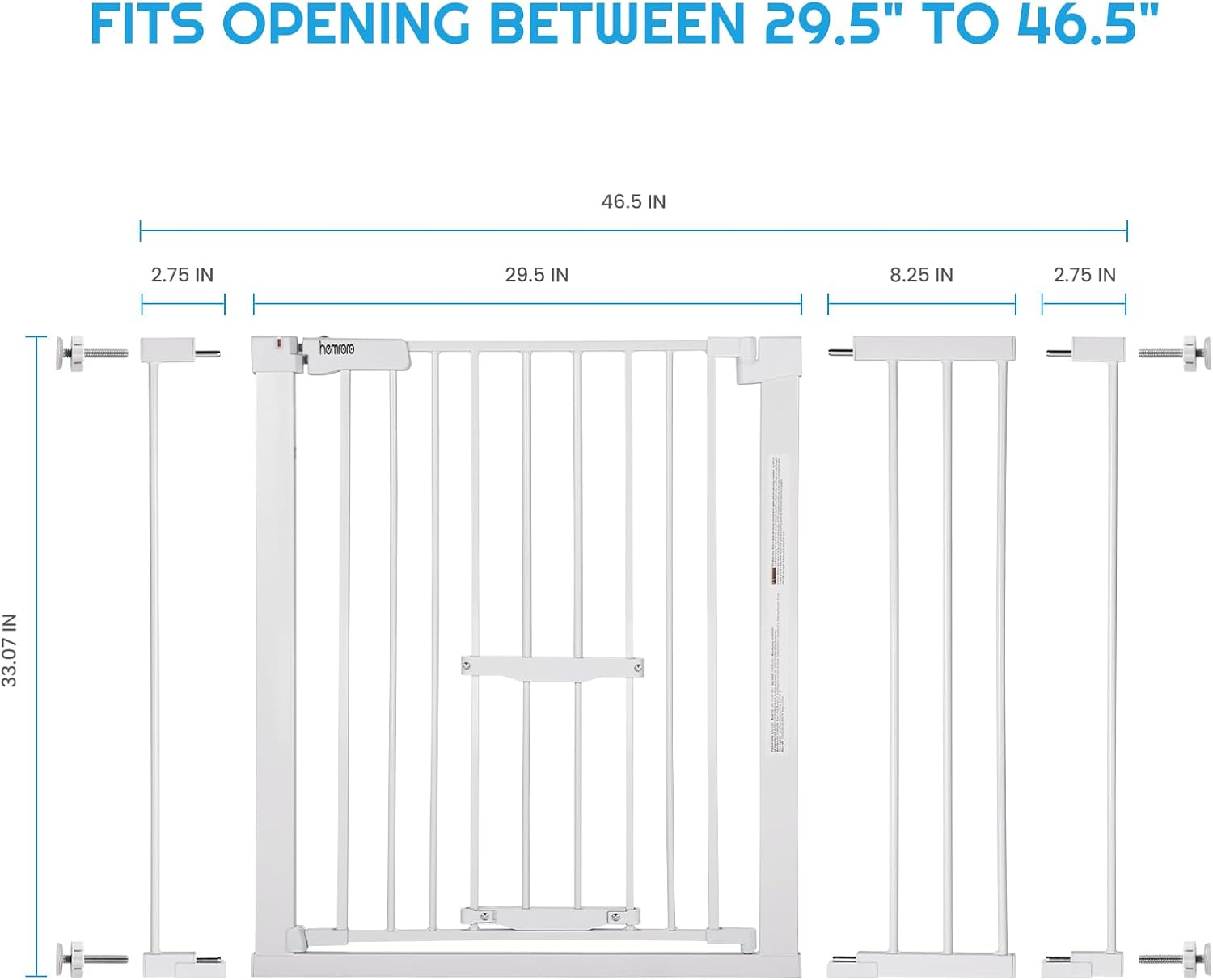 Baby Gate with Cat Door, 29-46" Wide Metal Safety Dog Gate for Stairs, Doorway, Auto Close Pressure Mounted Dog Gate with pet Door,White