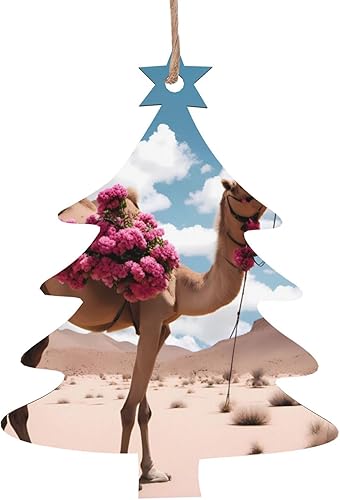 Decoraciones navideñas juego de adornos de madera para árbol de Navidad, decoración festiva del hogar, copos de nieve de madera, hermoso camello