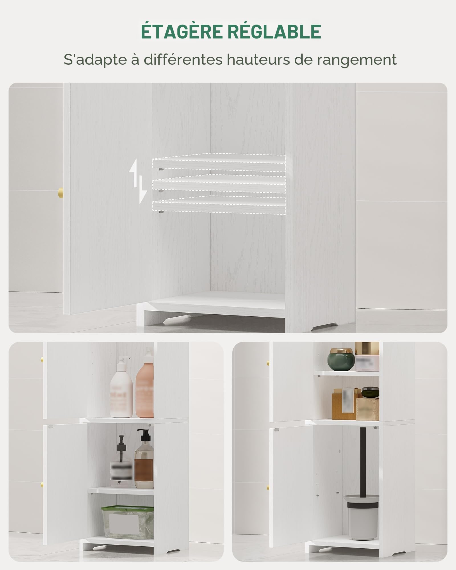 Hzuaneri Meuble de Salle de Bain, Armoire à Papier Toilette Étroit, Blanc