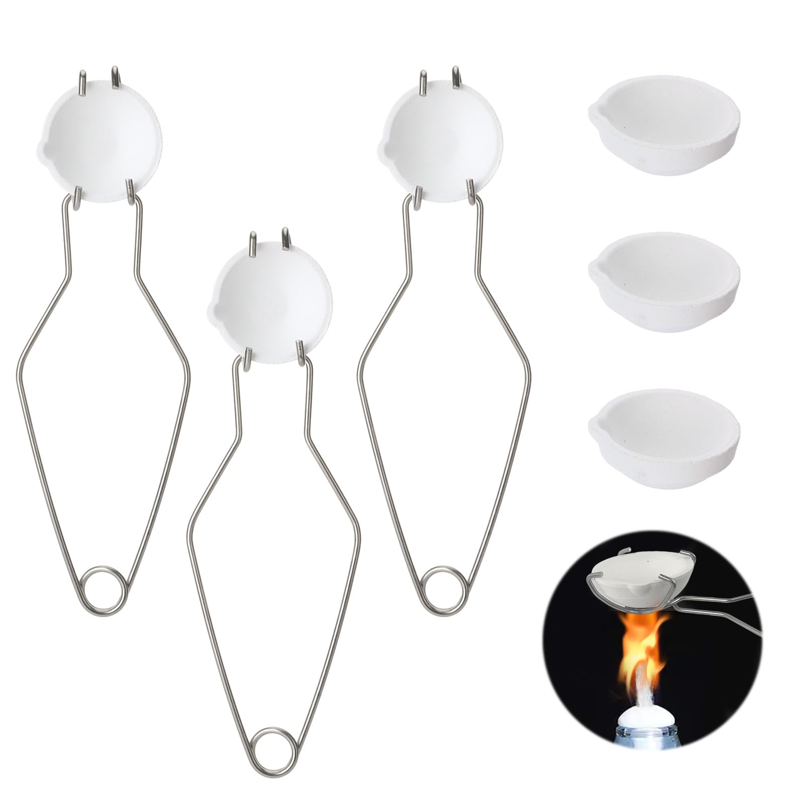9 Pcs Crucibles for Melting Metal Kit, 3 Pcs Handle Tongs, 6 Pcs 100g Ceramic Quartz Crucibles, Metal Melting Kits, Silversmithing Starter Kits, Melts