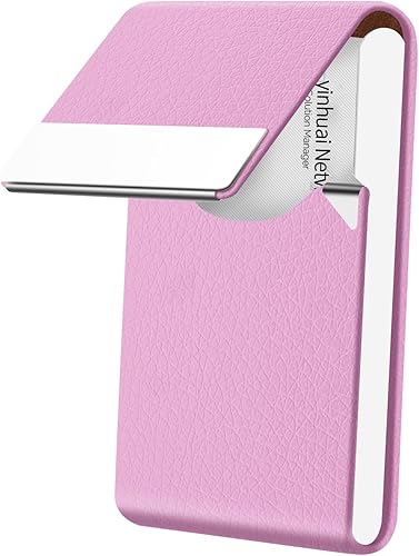 Tarjetero de visita con piel sintética de alta calidad, acero inoxidable para hombres y mujeres, rosado (A - Pink), Minimalista