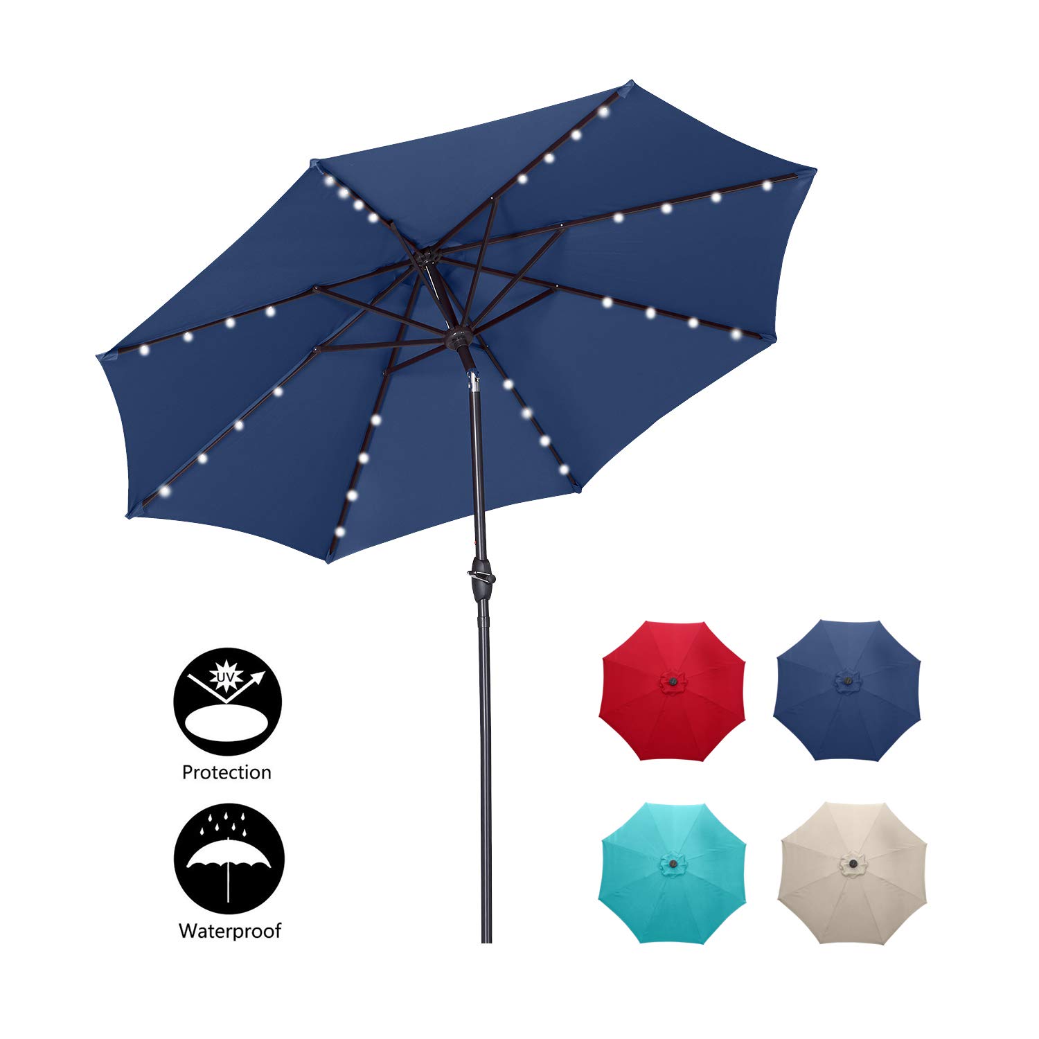 Buy 9 FT Patio Umbrella with LED Lights FadeResistant,Tilt & Crank
