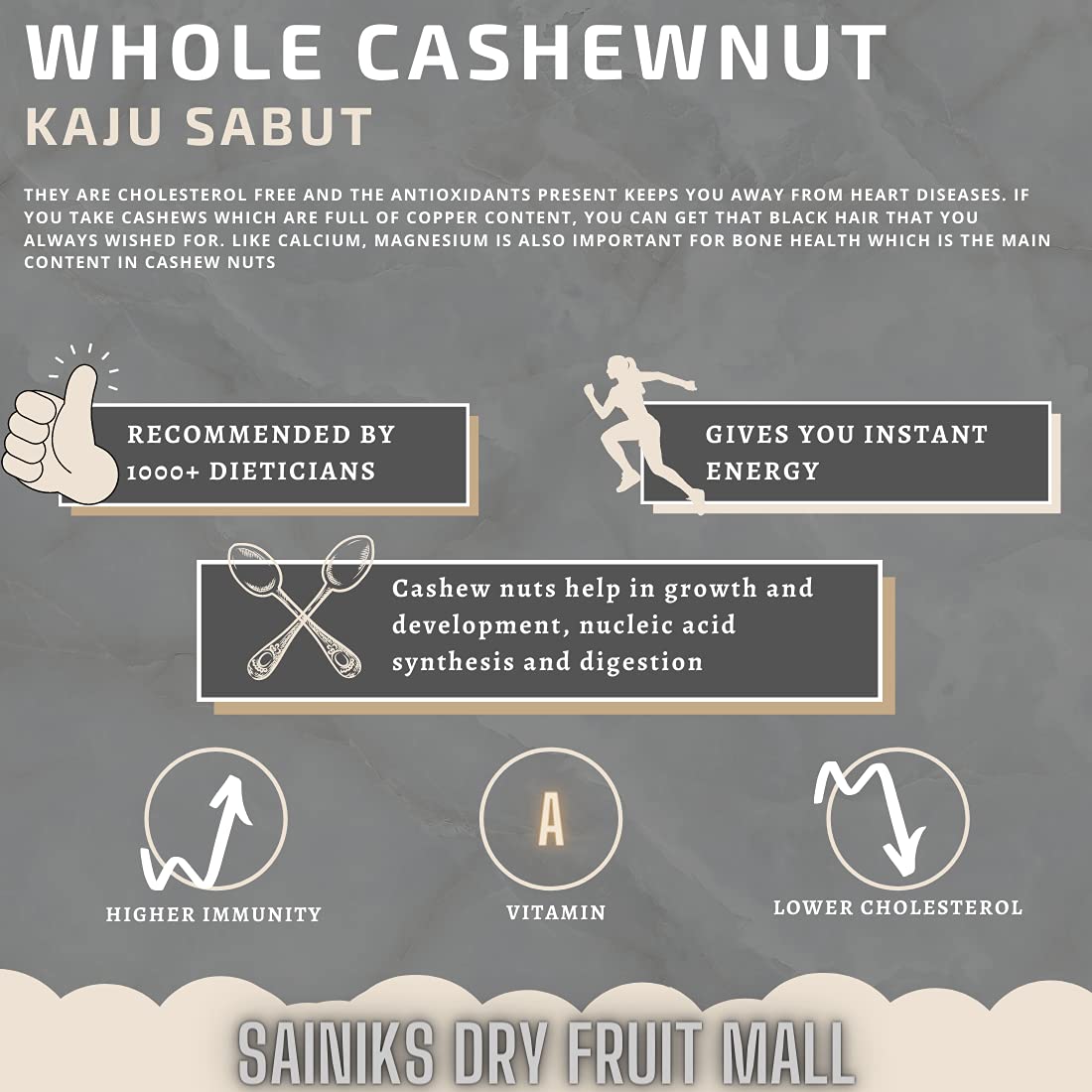 Sainik's Dry Fruit Mall Premium Whole Cashewnut/Kaju Sabit 500-GR Kaju/Cashew W280 3