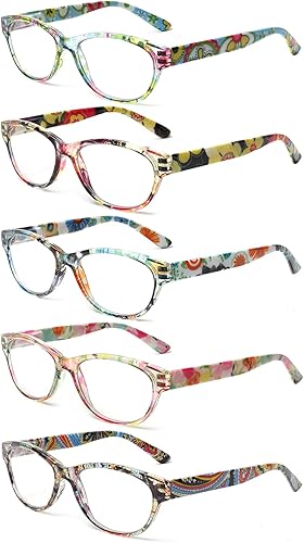Miniatura 6 de SIGVAN 5 pares de lentes de lectura con diseño de ojo de gato para mujer, con bloqueo de luz azul, bisagra de resorte, estampado de moda para mujer