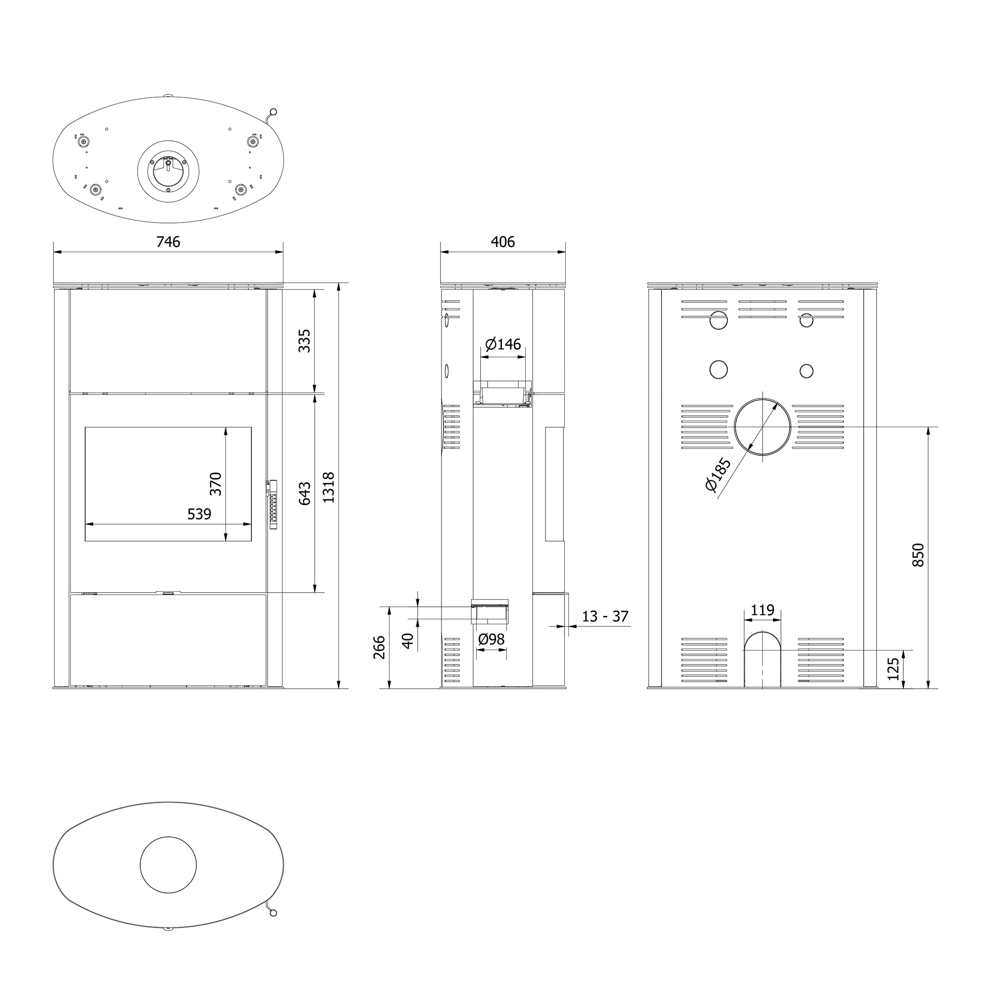 KRATKI Kaminofen Rollo 8 kW Raumluftunabhängig Ø 150 mm BImSchV Stufe 2 EEK A+ Schwarz