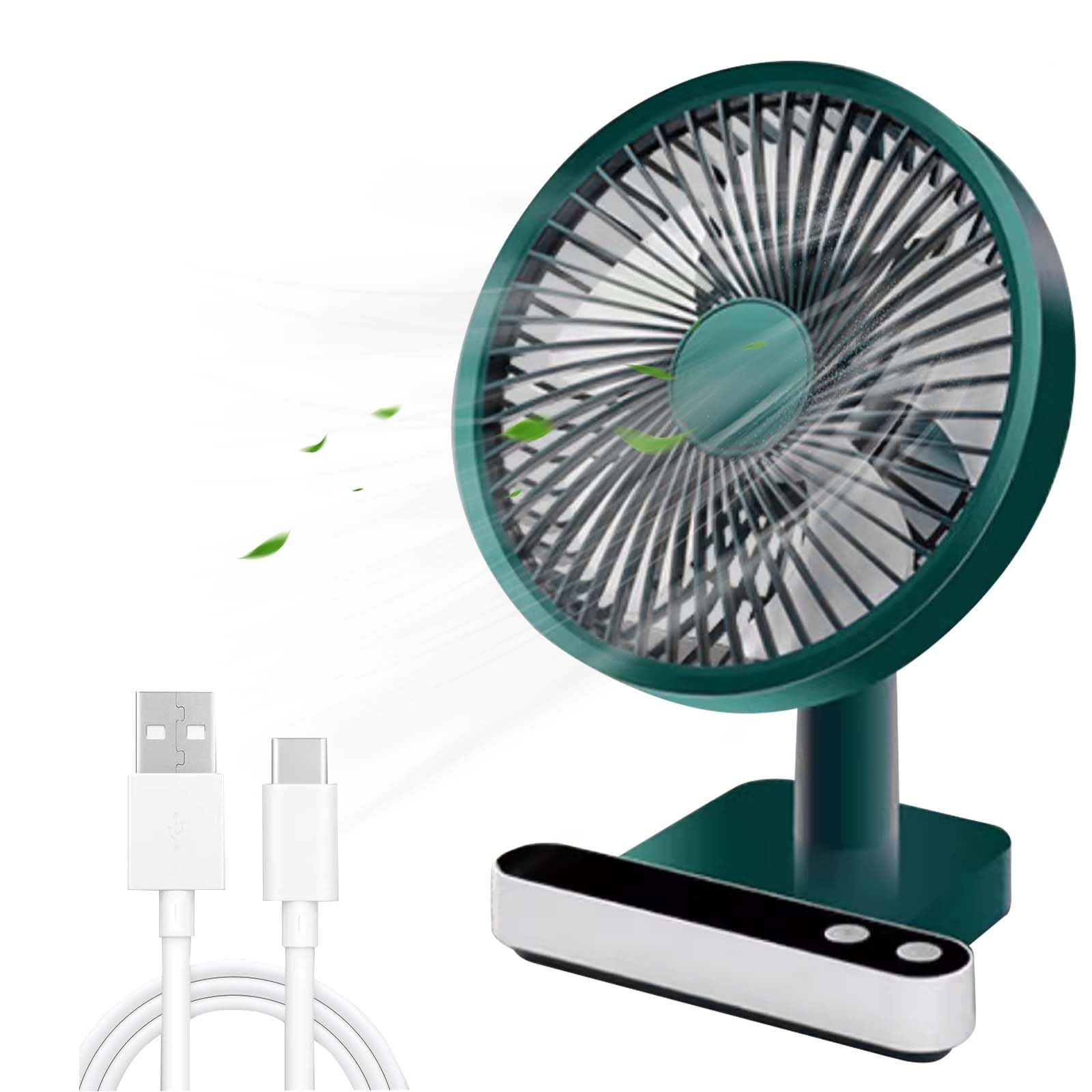 6.7 Inch Mini Ventilatori da Tavolo Portatile, Scrivania di 5000mAh Ricaricabile, 4 Velocità, 180° Rotazione Automatica, Ventilatore Silenzioso con Cavo USB, Per Ufficio, Soggiorno, Viaggi (Verde)