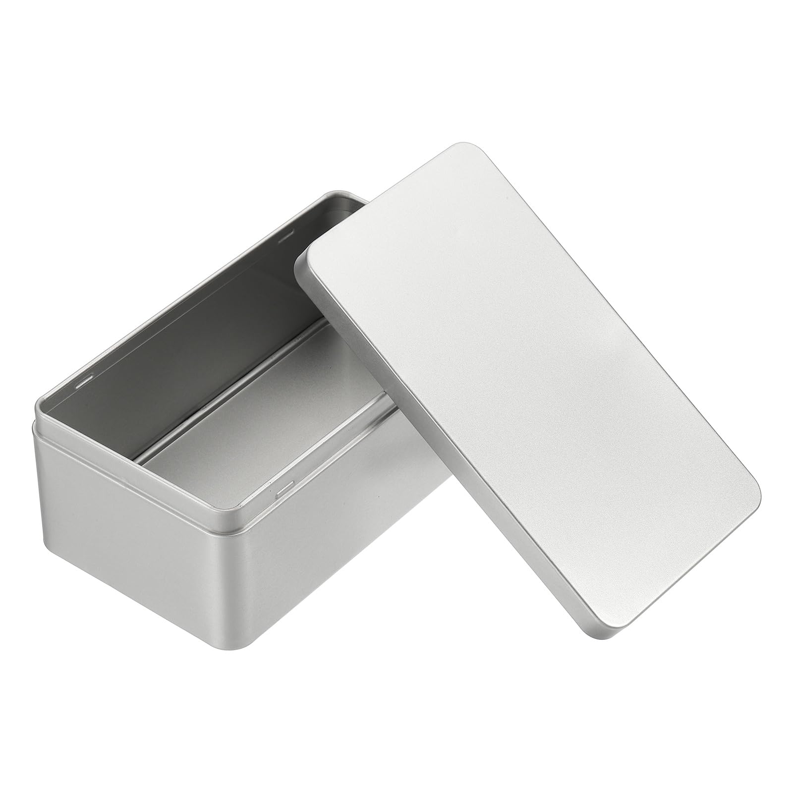 PATIKIL Rectangular Tin Box 7.1"x3.9"x2.7", Metal Storage Tin Box Portable Storage Container with Lid for Tea Candy Treats Gifts Favors Candle Jewelry and Crafts, Silver