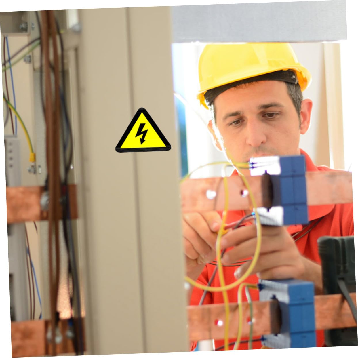 Lot de 15 Autocollants Avertissement Danger Électrique Jaunes de Triangle, Étiquettes Adhésives pour Panneaux Électriques, Adaptées aux Usines et Arrière-cours