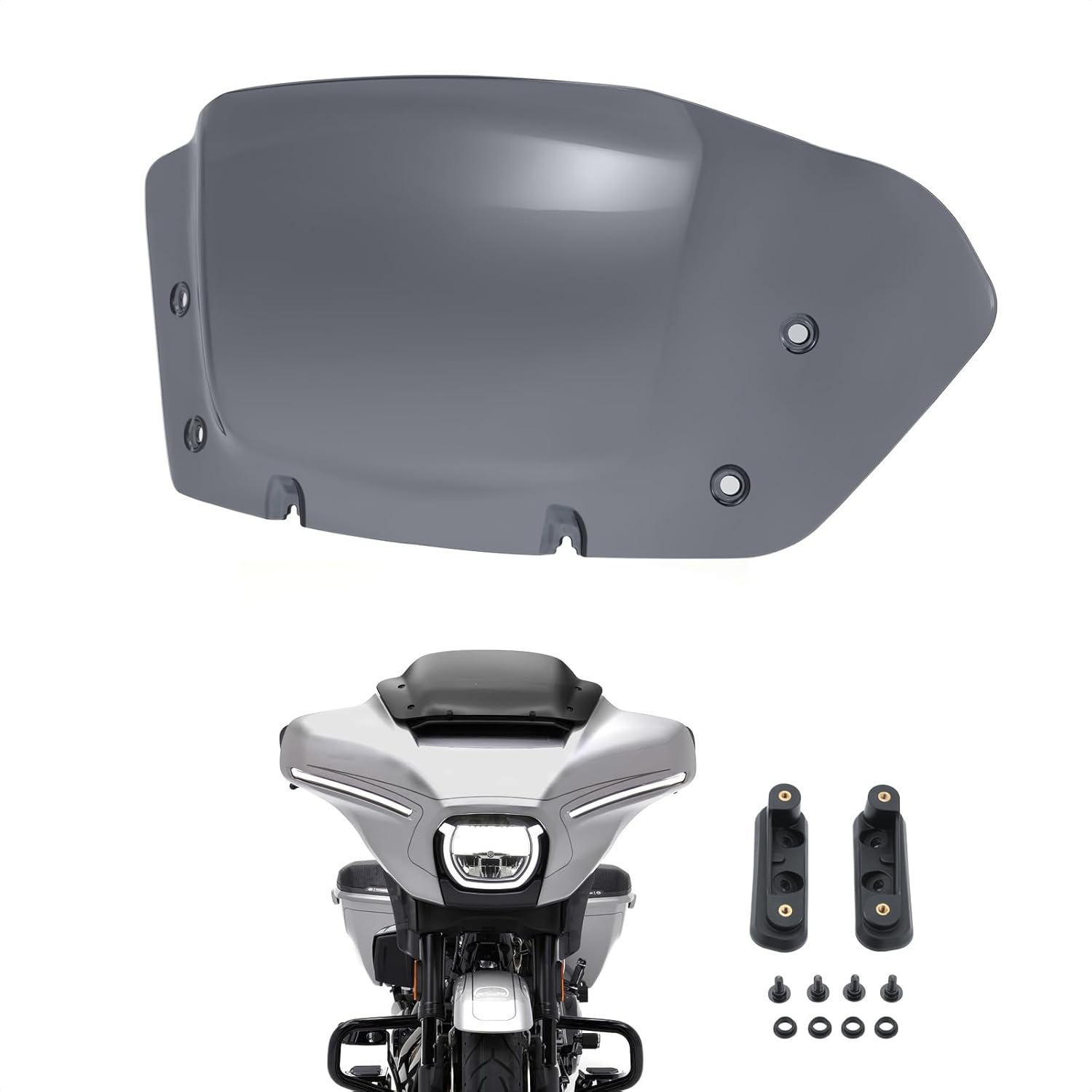 10" Wave Windshield Windscreen Wind Splitter Compatible for Harley Street Glide FLHX , CVO Street Glide FLHXSE 2023 2024 (Dark Smoke)