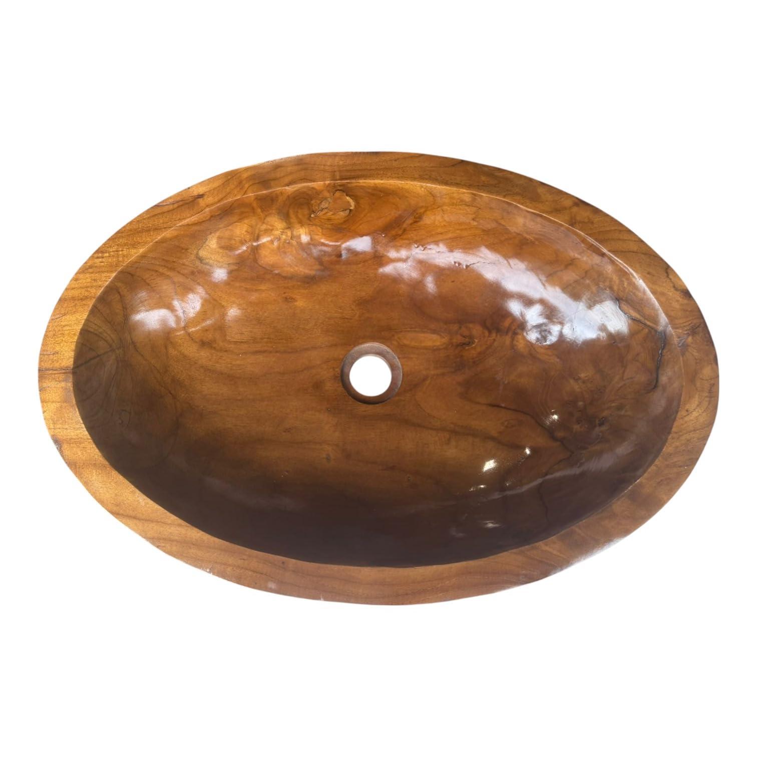 Lavabo en teck ovale 30x25 / 40x30 / 60x40 cm – Vasque à poser en bois pour salle de bain ou WC – Surface lisse – Produit naturel – Vasque décorative en bois massif (60x40cm)