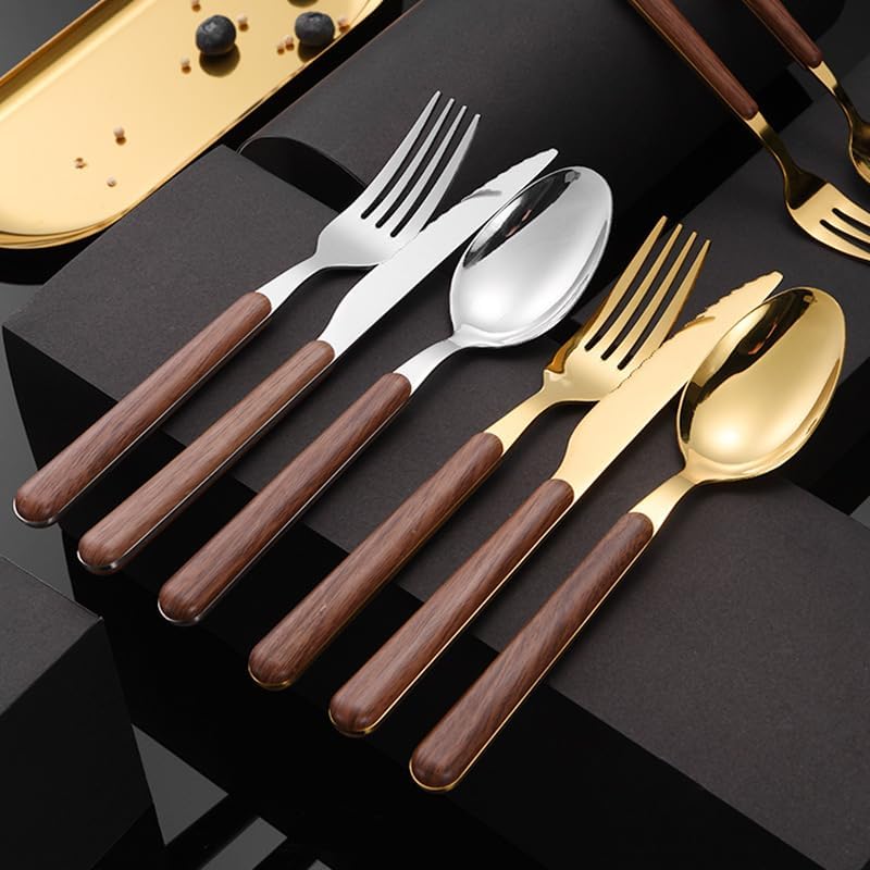 Miniatura 4 de Juego de cubiertos de 30 piezas para 6, 1810, acero inoxidable forjado, mango de madera de nogal forjado, espejo pulido, apto para lavavajillas,