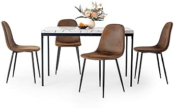 Comprar HOMYLIN Juego de 5 sillas de Comedor y Mesa de Comedor Rectangular de 120 cm con Efecto mármol Blanco con 4 sillas de Cocina marrón de Gamuza
