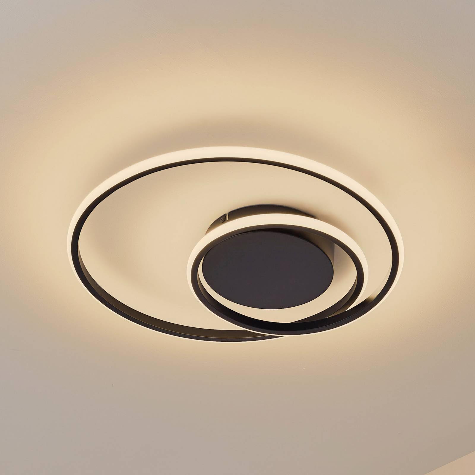 Lindby Bombillas LED lámpara de techo en negro, plafón redondo | lámpara de salón, moderno, 3000 k blanco cálido, de aluminio para comedor, pasillo, sala de estar, salón