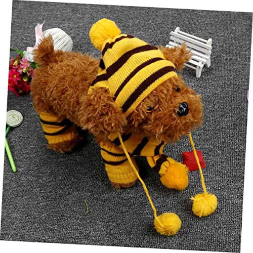 Set de bufanda y gorro tejido para perros XS amarillo y marrón miniatura 2