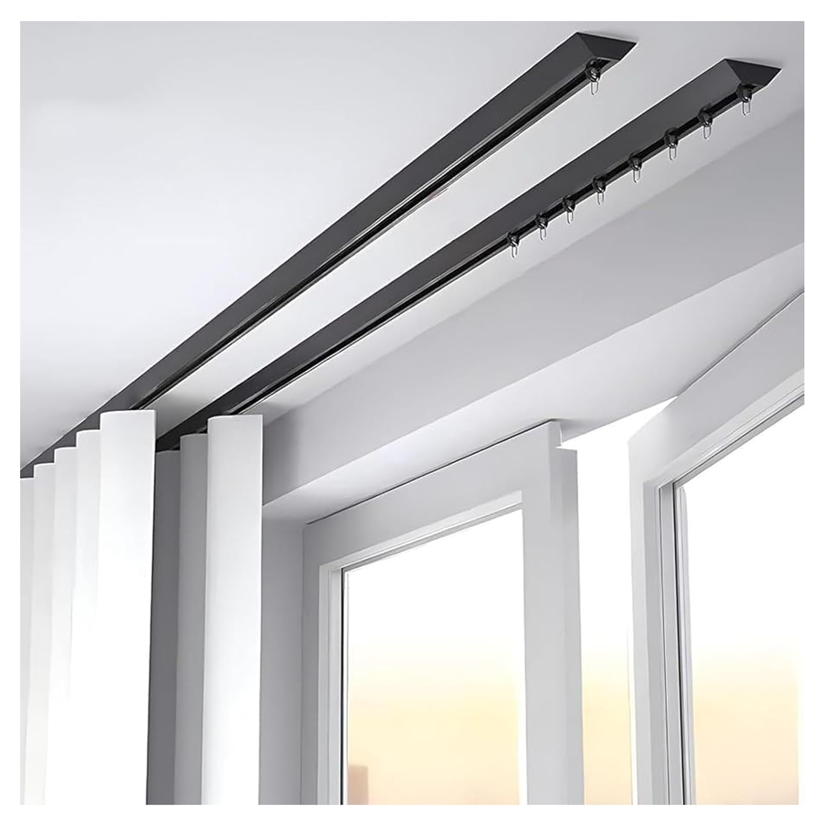 WQPMNYG Heavy Duty Ceiling Mount Curtain Track - 5M Black Curtain Rods for, Showers, & Room Dividers - Elegant Design, & Versatile Curtain Pole