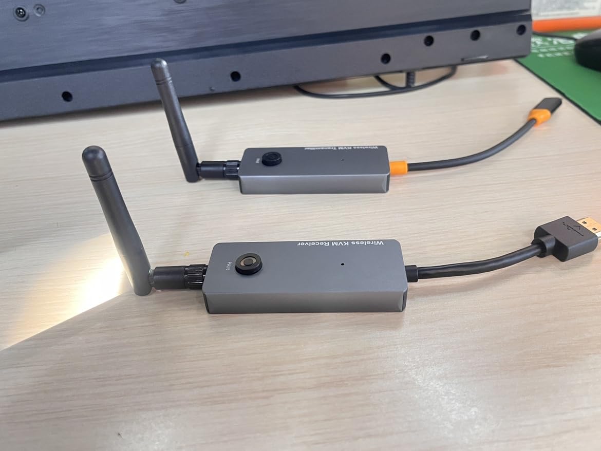 Bezprzewodowy nadajnik i odbiornik KVM USB-C na HDMI 200 m, 1080P przy 60 Hz, bezprzewodowy przedłużacz USB KVM dalekiego zasięgu, obsługa ekranu i rozszerzenie sygnału klawiatury/myszy, szybkie