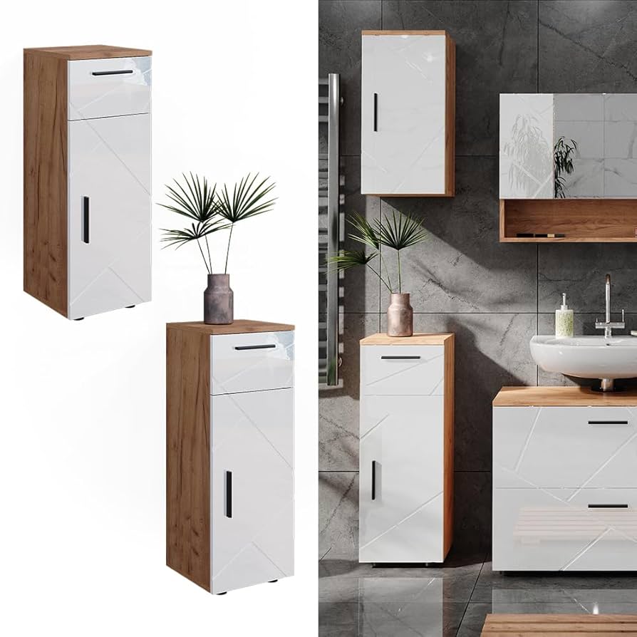 Vicco Irma High Gloss White Bathroom Cabinet 30 X 192 Cm