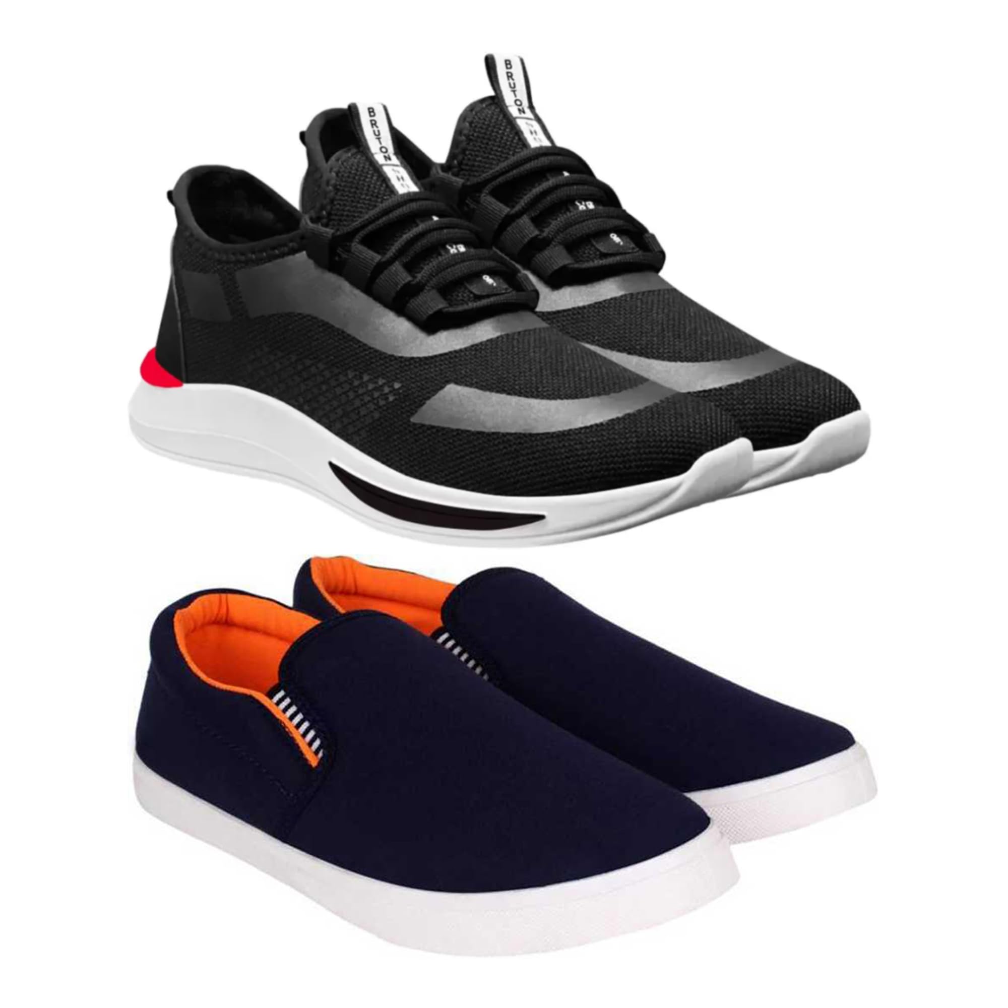 BRUTON Shoes, Mens Sports Shoes, Running Shoes for Mens (Pack of 2 Combo) (Black - Orange, Numeric_8) (B0B7NBTWZP) Amazon Price History, Amazon Price Tracker