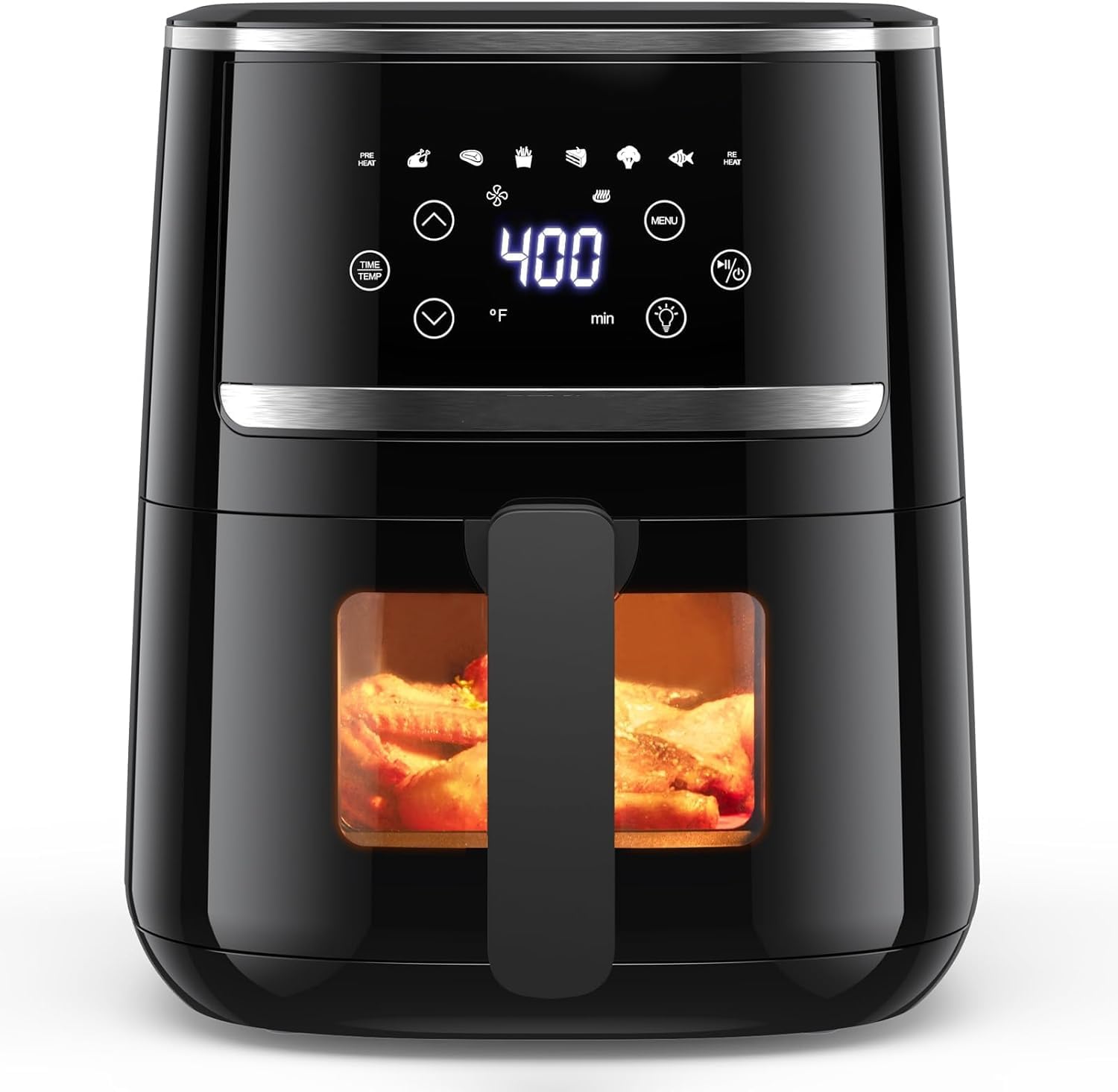 GustoWave Air Fryer, 5-Quart Digital Air Fryer with Touchscreen, 8-in-1 Functions for Fry, Roast, Dehydrate, Bake Crispy & Juicy Meals, Compact Airfryer with Large Easy-View Window, Black