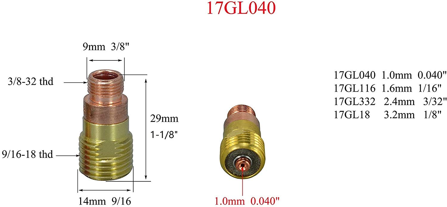 Kit Pinze E Lenti Gas TIG Stubby 10 Pezzi | Per Torce WP 17/18/26 | 1,0 Mm E 0,04'' | Accessori Saldatura - 4