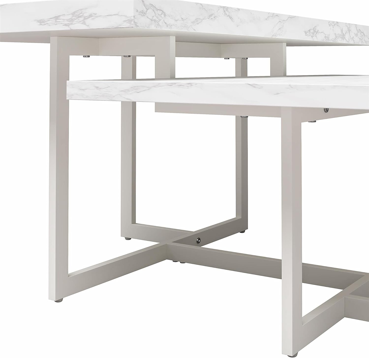 36" Modern Coffee Table with Faux Marble Top, Storage Coffee Table with 2-Tier, Center Table with MDF-Metal Build for Living Room Apartment Studio Salon, White Marble
