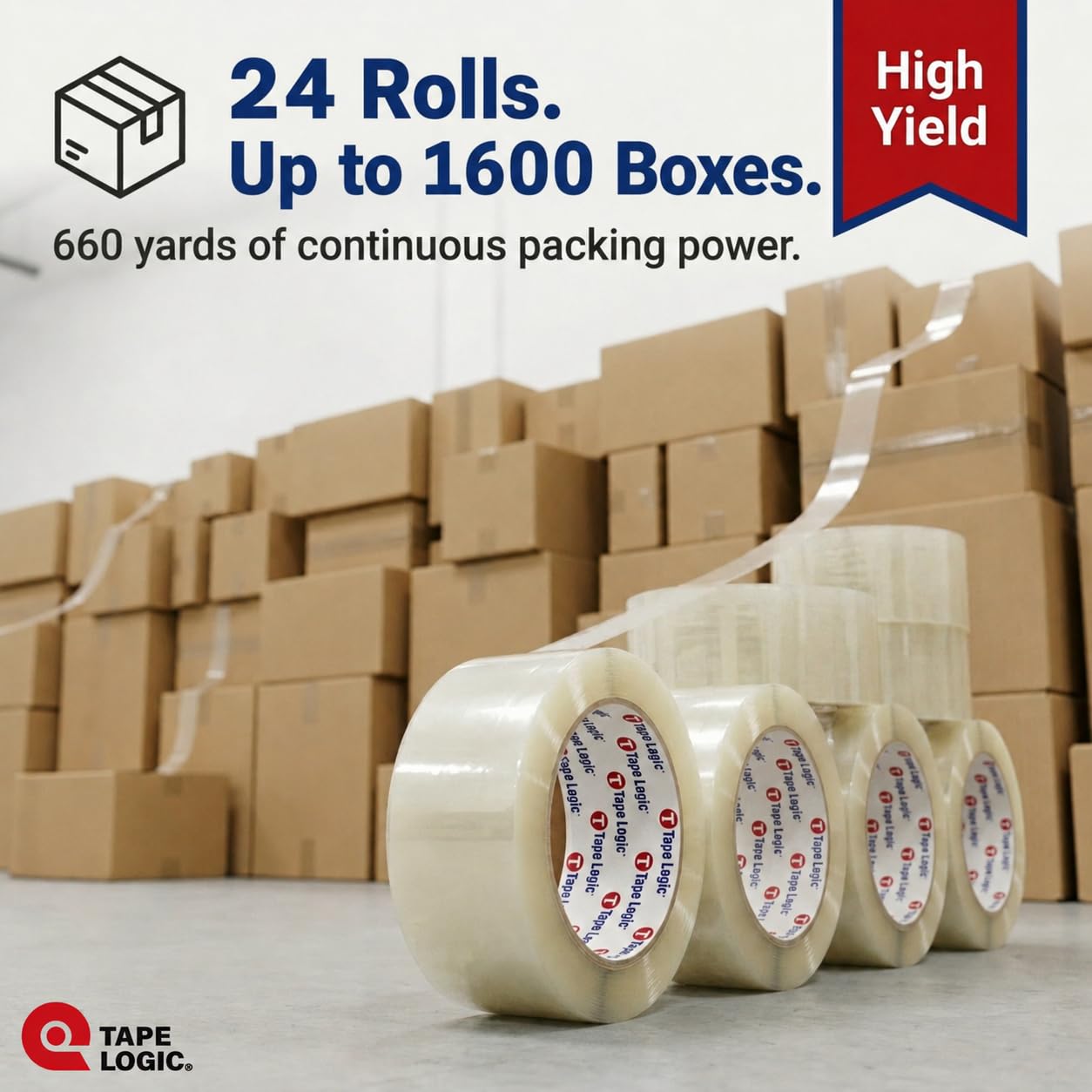 Tape Logic Cinta de embalaje transparente extra ancha, de 3 pulgadas x 55 yardas por rollo (24 rollos), muy gruesa de 3,5 mil para embalar, enviar, mover y almacenar (TLT905350)