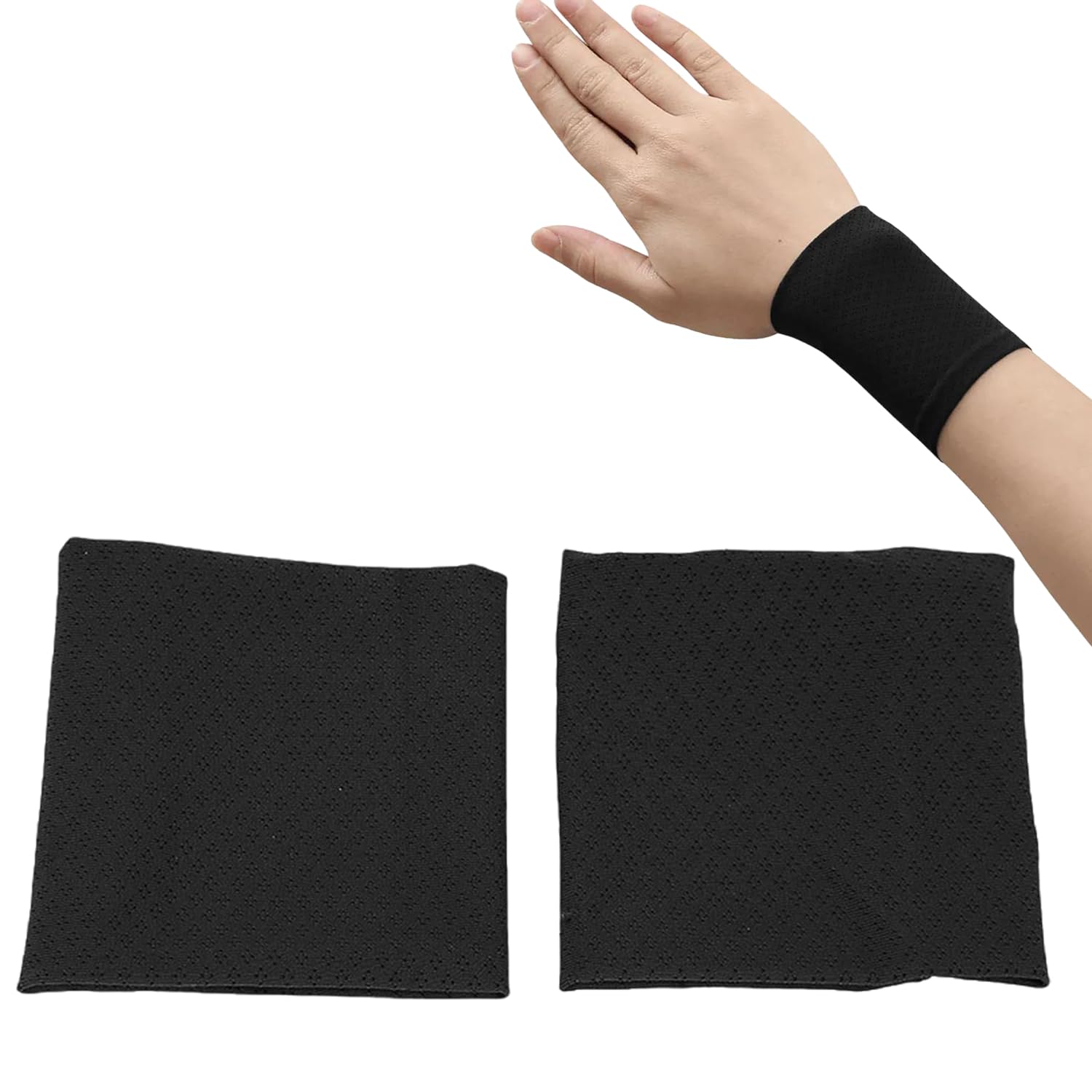 Fascia Antisudore da Polso,Polsino di Raffreddamento Unisex Seta di Ghiaccio,Braccialetto Elastico Rinfrescante Morbido e Traspirante,Sudore del Braccialetto di Seta del Ghiaccio 2 Pezzi Nero Tokaneit