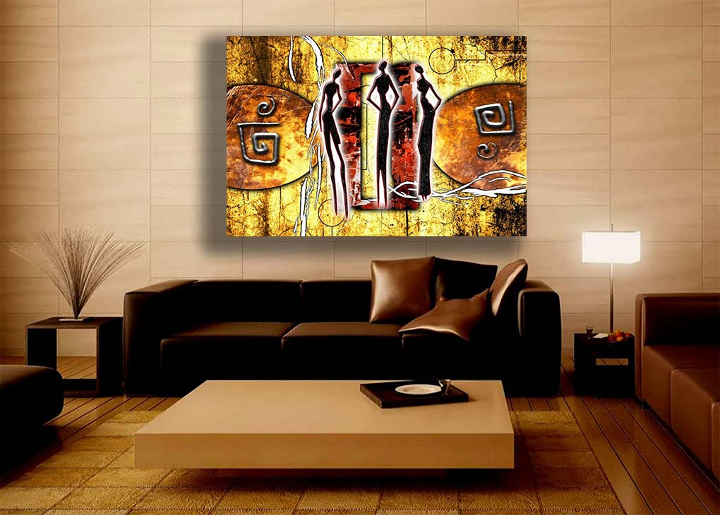 Quadro Moderno ETNICO arte africana donna sole africa Quadri moderni da Parete XXL grande Stampa su tela Canvas Decorazione muro Murale Soggiorno Arredo Camera da letto Cucina (70x100 cm, 4)