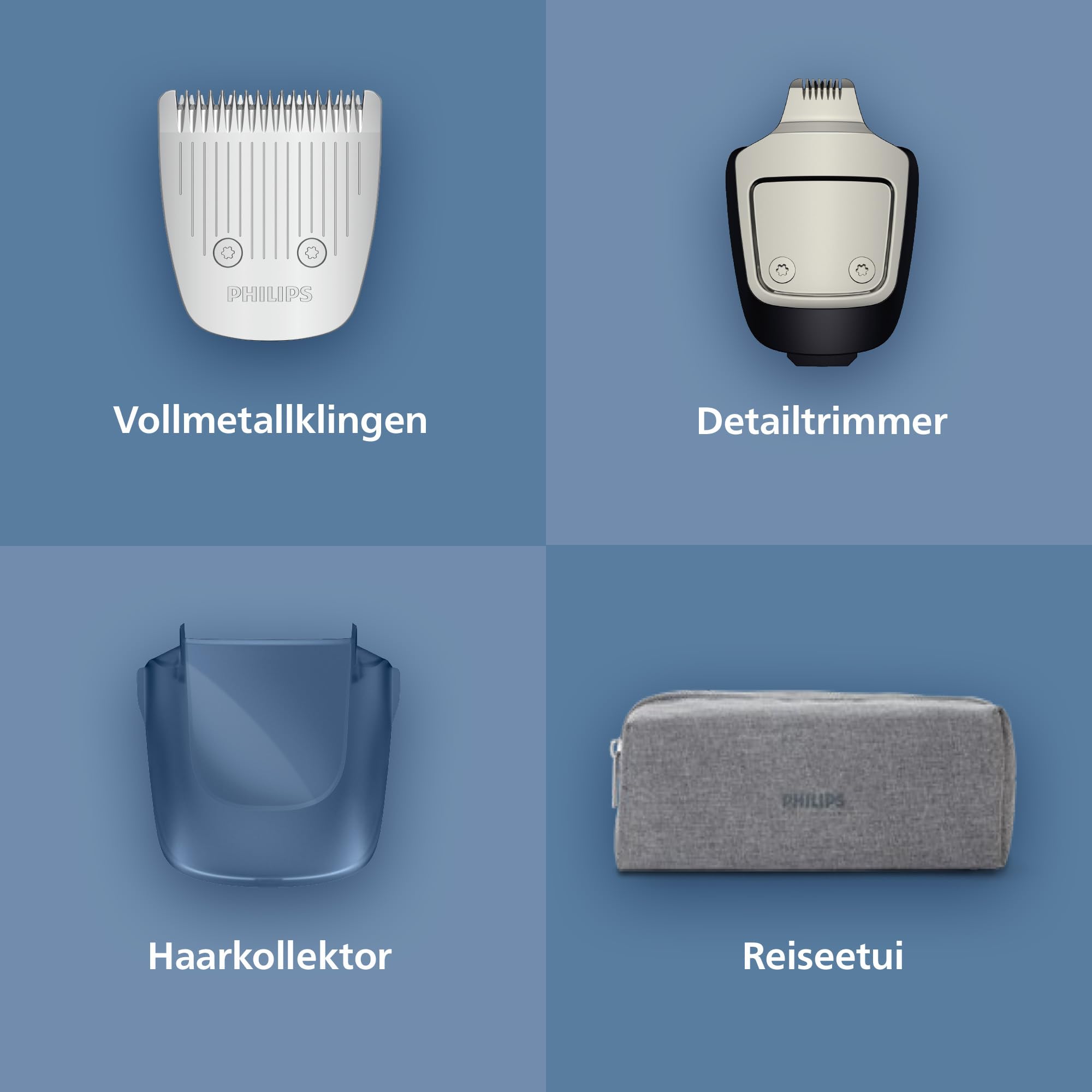 Philips Bartschneider 5000er-Serie – selbstschärfende Metallklingen, 40 Längeneinstellungen, BeardSense-Technologie, Haarkollektor, 100% wasserdicht, Reiseetui, Modell BT5765/15