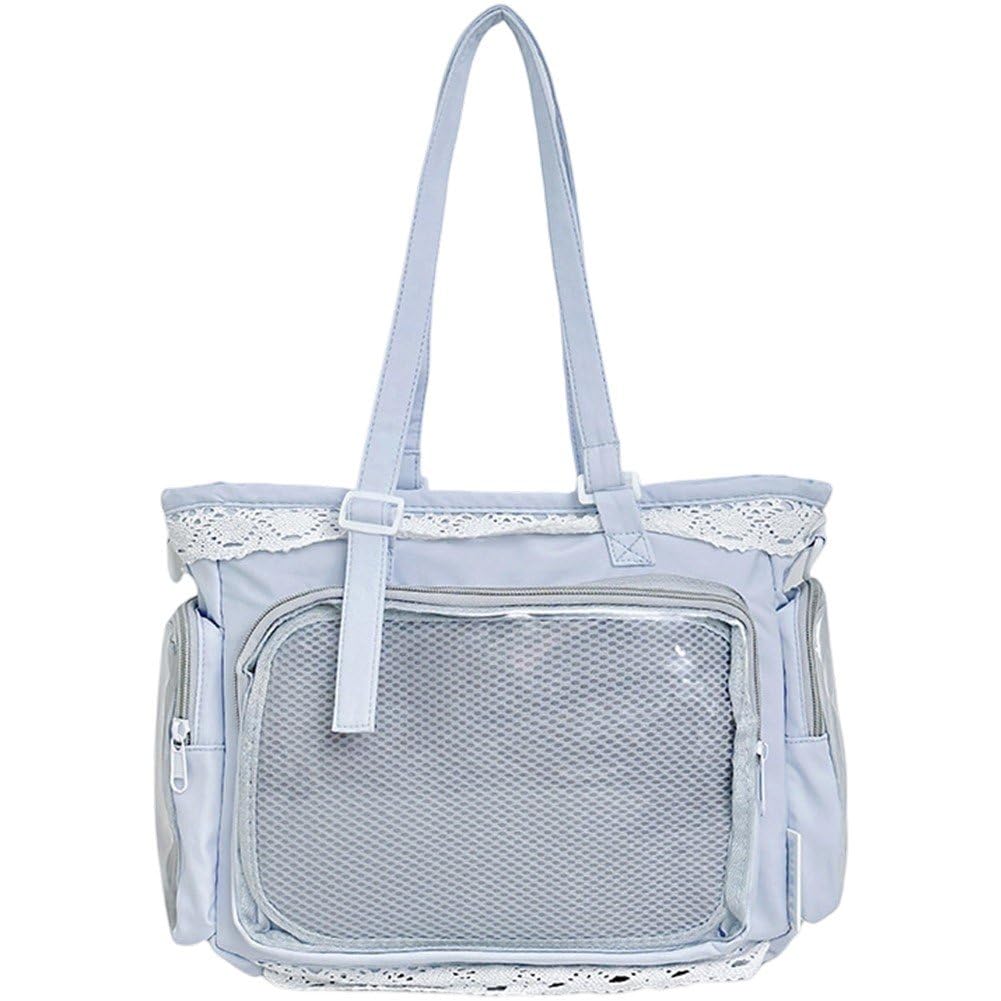 Baokuan Girls Blue Japanese Style Lace Ita Bag Clear Display Itabag Large Capacity Anime Tote Bag Jk Shoulder Crossbody Handbag Gift For