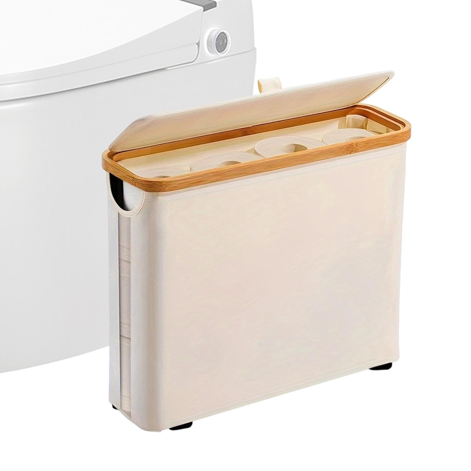 Cestino per Carta Igienica | Organizzatore Pieghevole Autoportante | Contenitore per Rotoli con Coperchio e Manico | Per Fino A 12 Rotoli Casa Bagno Soggiorno Lavanderia
