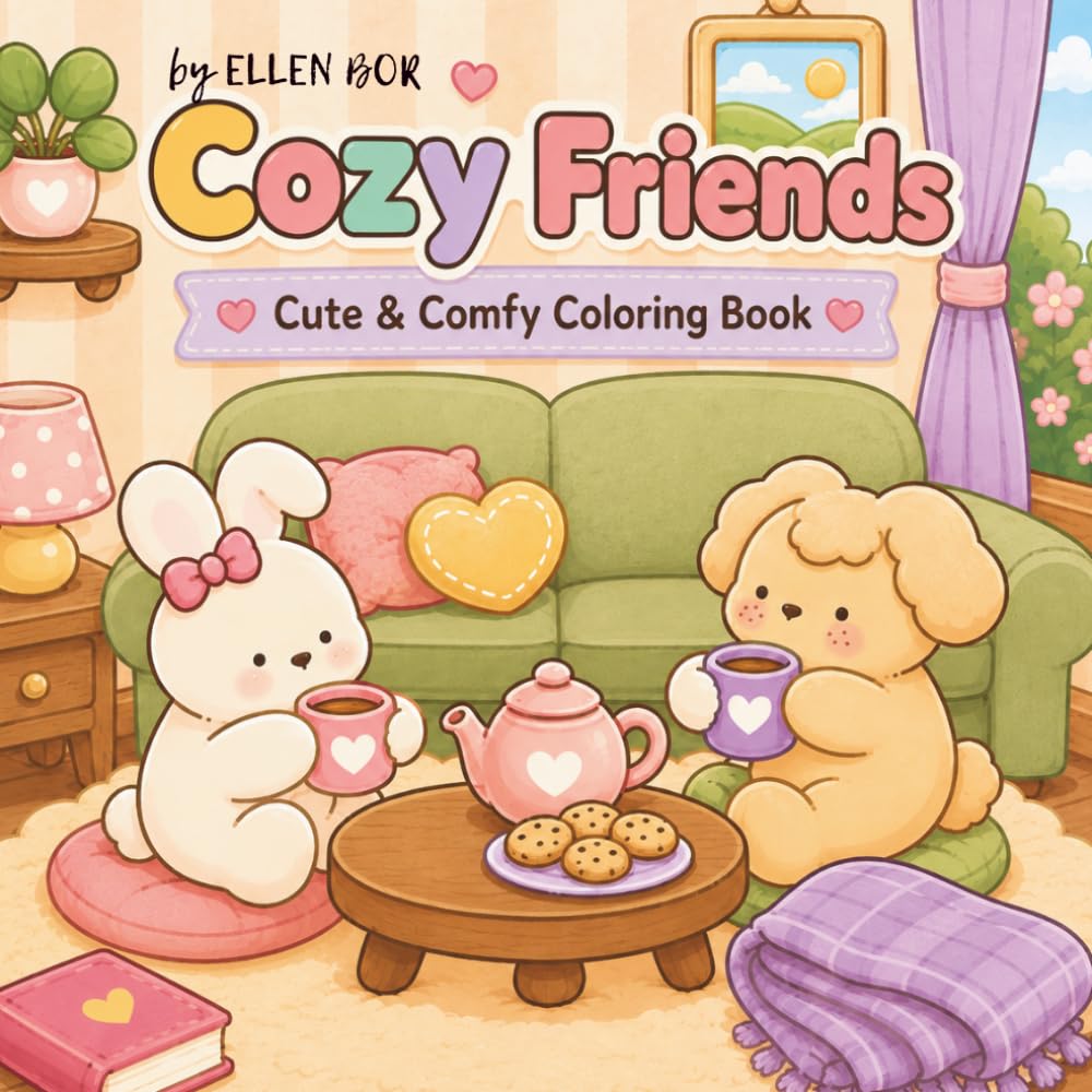 Cozy Friends: Cute & Comfy Coloring Book for Adults: Adorable Stress Relief Designs Featuring Cute Animal Friends, Cozy Moments, Relaxing Scenes & Simple Comfort Coloring Pages for Adults and Teens