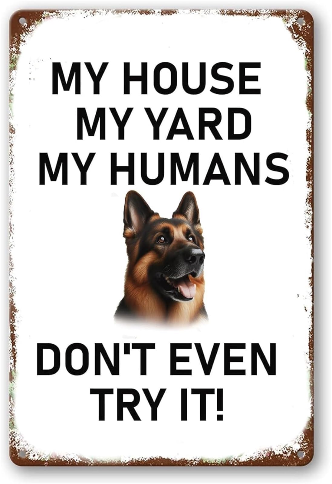 EKFBQBGW Humorous Shepherd Sign Vintage Metal Outdoor Decor Pet Themed Plaque for Patio Yard (8 X 12 in)