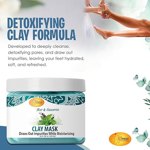 Miniatura 6 de SPA REDI - Máscara de arcilla, menta y eucalipto, 16 onzas - Pedicura y limpieza profunda corporal, purificación de poros de la piel, desintoxicante