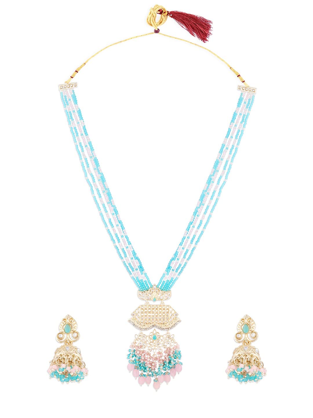 ZAVERI PEARLS Turquoise & Pink Multistrand Beads Cluster Drop Kundan Necklace & Earring Set For Women-ZPFK15832 (B0BVRDGD6R) Amazon Price History, Amazon Price Tracker