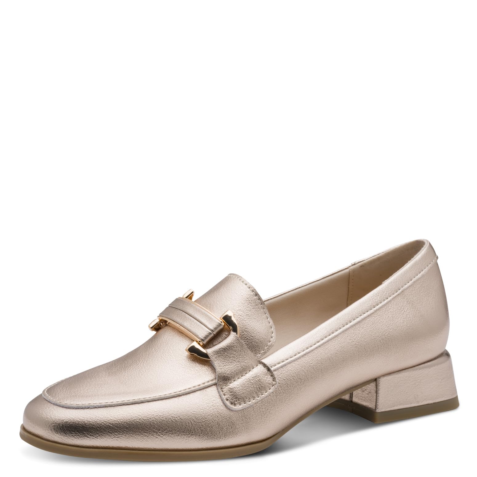 MARCO TOZZI Women's Loafers Soft Feel Me Footbed Soft Lining Vegan Shock-Absorbing Heel Vegan, Metallic (Platinum), 5.5 UK