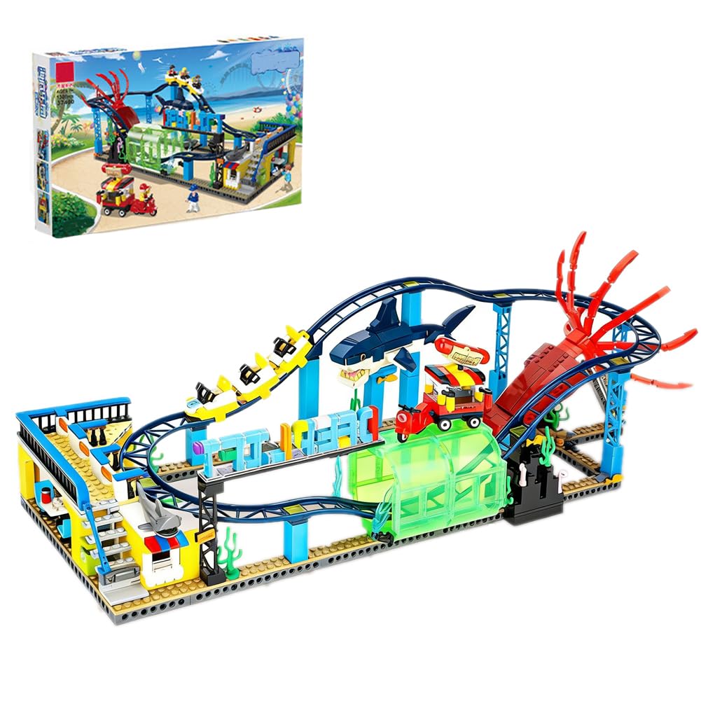 TOY PLAYER Roller Coaster Building Blocks Set (1308PCS), Compatible with Lego Sets for age 14+, Friends Aquarium Theme Building Kit with Sharks & Cuttlefish Building Toys Gift