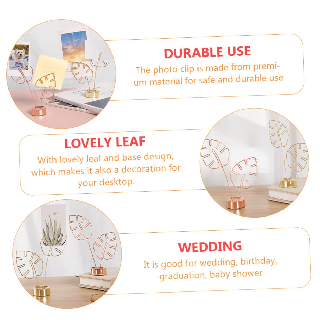 ARTIBETTER 3 Sätze Tischdeko Foto Clips Metall Kartenhalter Mit Solidem Sockel Für Hochzeiten Partys Bürodekoration Rosa Gold Gold 2 Stücke * 3