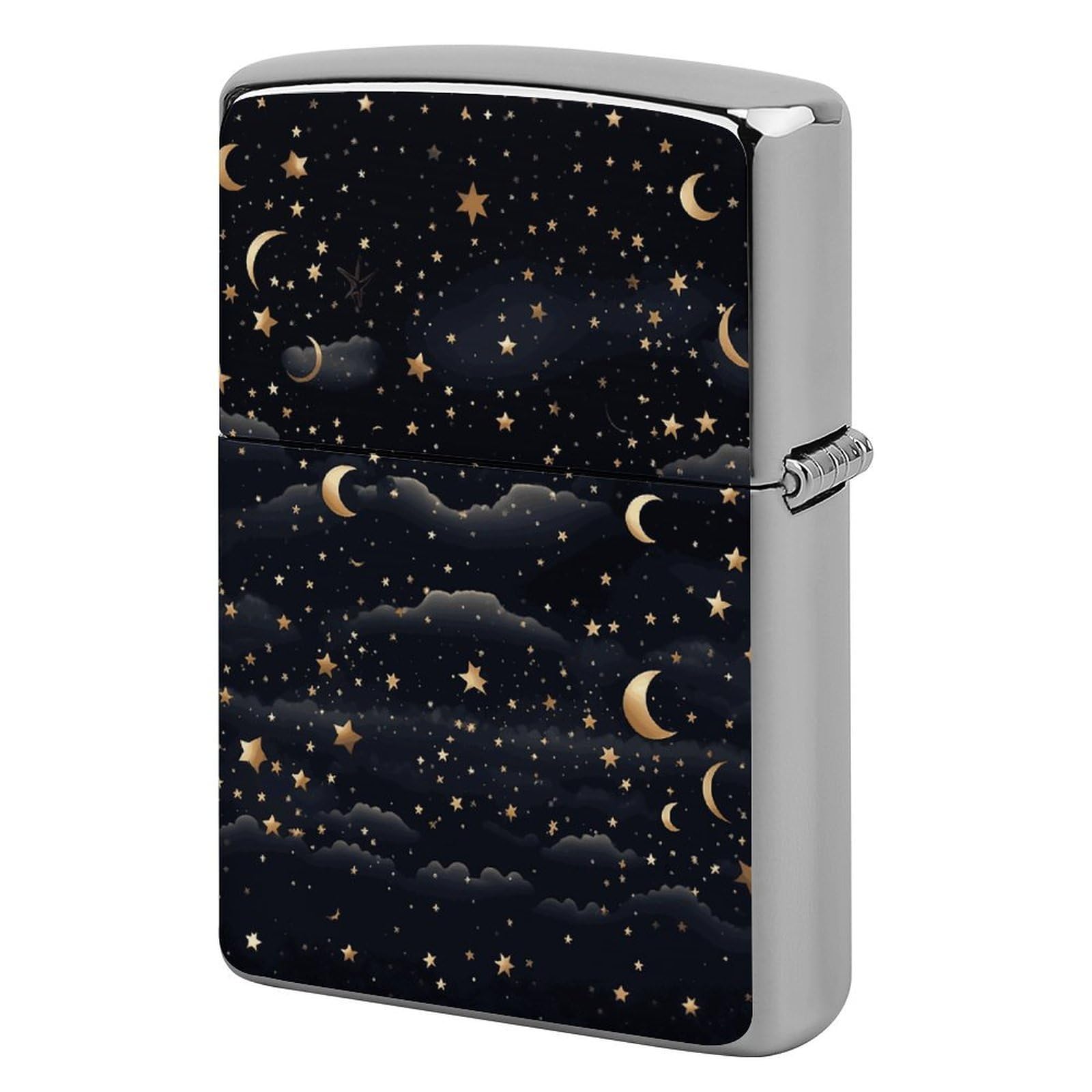 Stars and Moon on Dark Background Lighter Case Vintage Metal Lighter Cover Reusable Lighter Protective Sleeve Unique Design Personalized Lighter Sleeve Holder Against Dust and Scratches