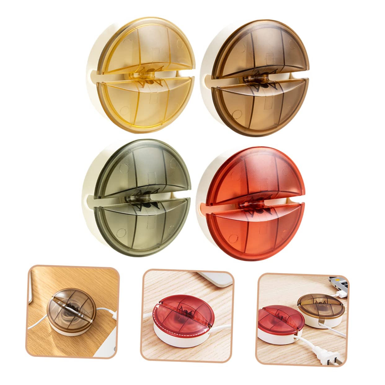 KICHOUSE 4pcs Cord Management Box Cable Winder Organizer for Usb Charger Cables Compact Design for Desk Travel and Easy to Find