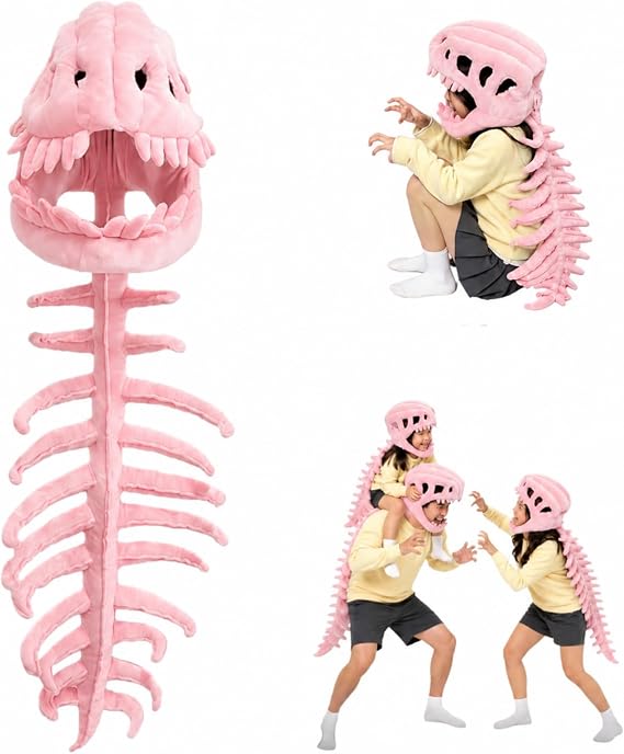 Dinosaur Skeleton Costume, 3D Spinosaurus Skull Mask with Plush Spine Tail for Halloween Cosplay and Party Dress Up